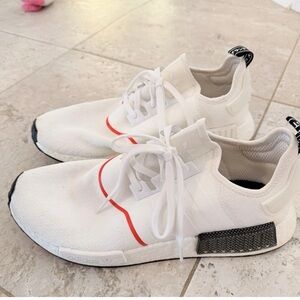 adidas White NMD R1 Shoes with Red and Black Accents